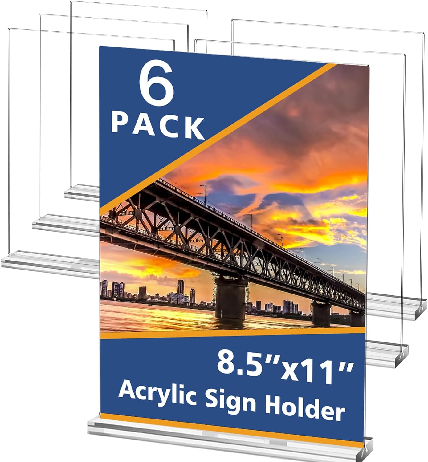 Acrylic Sign Holder,Clear Plastic Sign Holder8.5x11 inches Paper Card T Shape Double Sided Display Stand Picture Frame Desktop Menu Signs Office,Store, 6 Pack