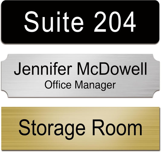 Custom Office Engraved Name Plate for Door or Wall Sign, Personalized Door Name Plate for Office with Adhesive, Laser Engraving, 10 Colors Available, 3 Styles (2" x 8")