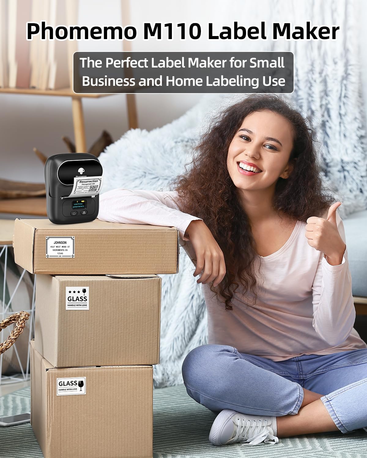 Phomemo M110 Label Makers- with 3 Rolls Labels, Barcode Label Printer Thermal Bluetooth Portable Printer for Small Business, Address, Logo, Clothing, Mailing, Sticker Printers for Phone & PC, Gray