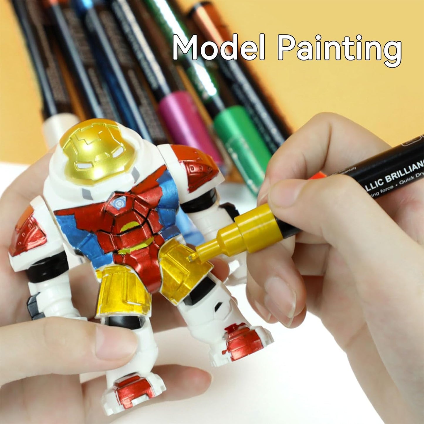 8-Color Glitter & Metallic Shimmer Acrylic Paint Markers - Chisel Tip 1-5mm, Permanent Super Golden Metallic Markers for Repairing, Model Painting, DIY Art Projects