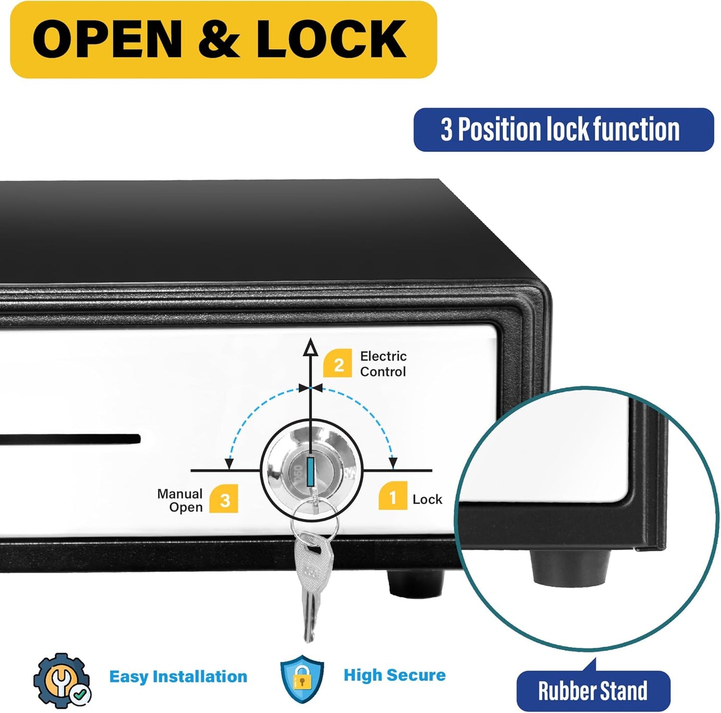 HK SYSTEMS 16""Stainless Steel" Front Heavy Duty Black POS Cash Drawer with 5Bill/5Coin and Till Cover