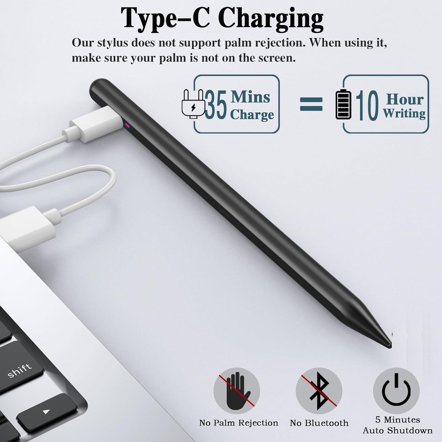 Stylus Pen for Android Tablet, Pom Tip Tablet Pencil for iOS/Android,Rechargeable Active Stylus Pen for iPhone/Samsung/XiaoMi/Huawei/Vivo/Lenovo/Pixel and Other Android Smartphones and Tablets-Black