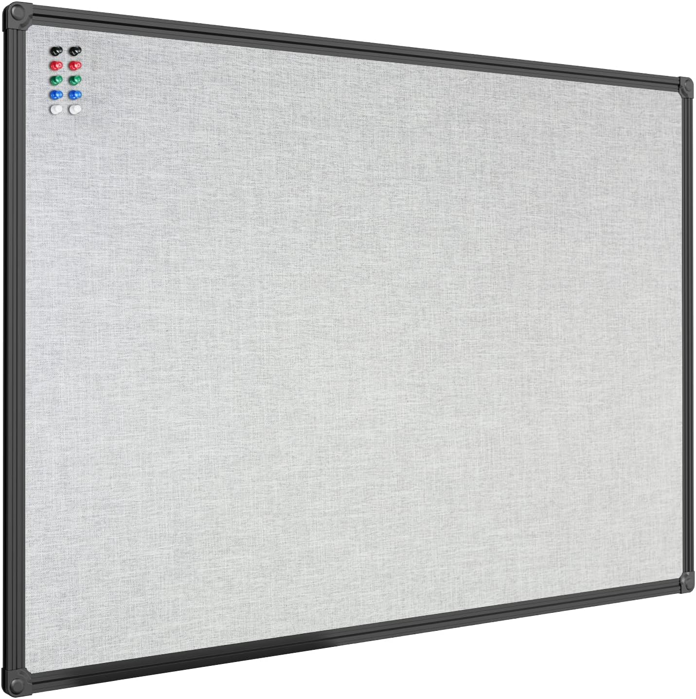 JILoffice Cork Linen Bulletin Board 36 X 24 Inch (Grey), Black Aluminum Frame Wall Mounted Board Memo Pin Board for Office Home and School