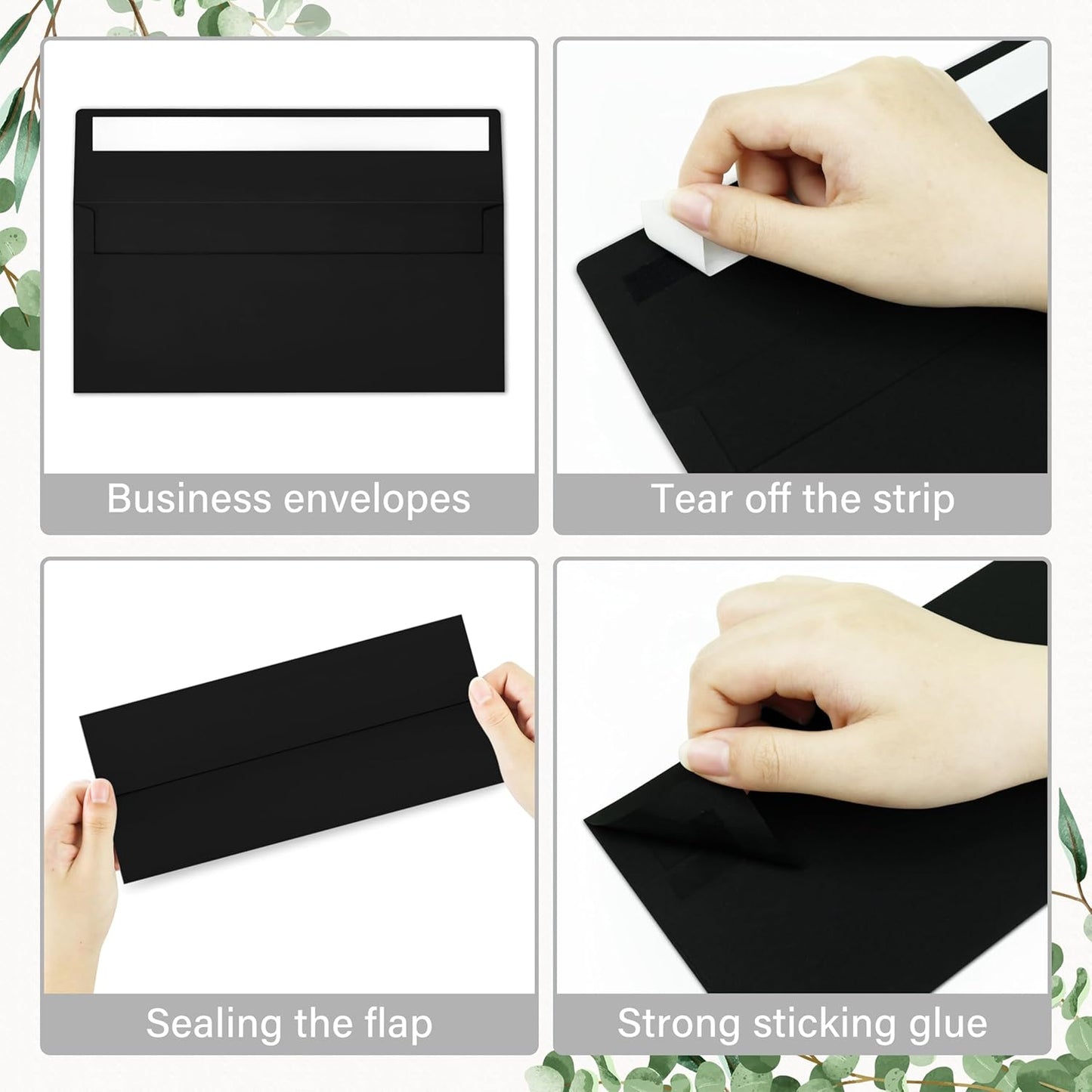 200 Pack #10 Business Envelopes, Self Seal Standard Black Envelopes for Secure Business & Legal Mailing, Office, Checks, Letter, Invoices, 4 1/8 x 9 1/2 Inches