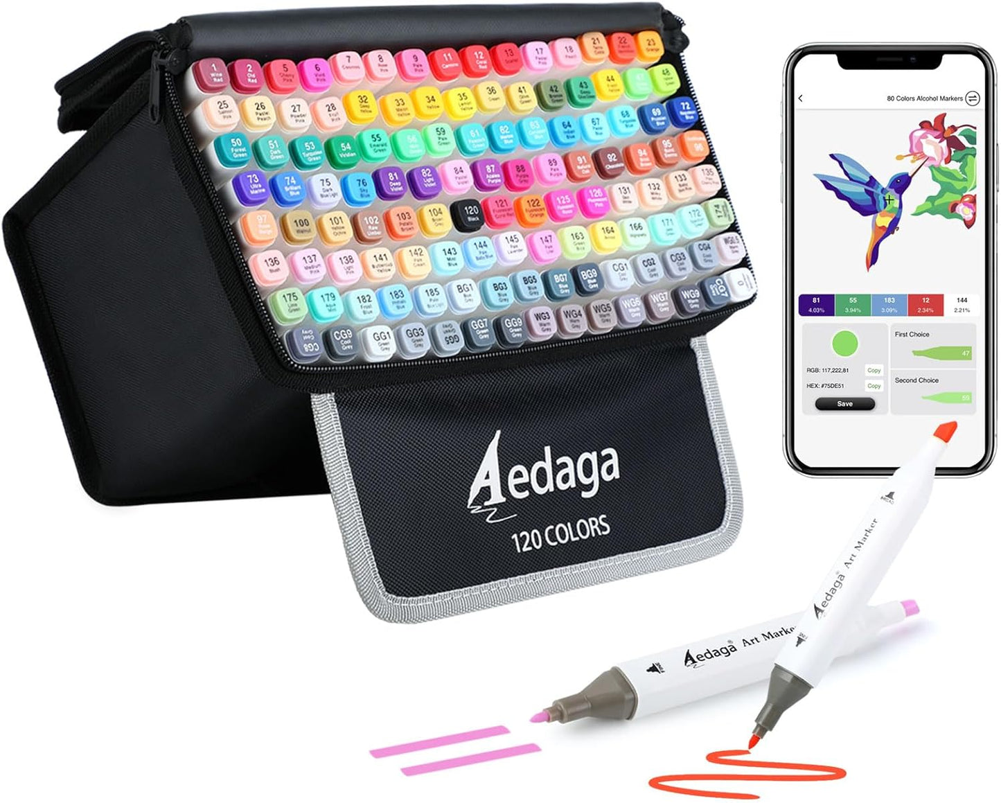 120 Colors Alcohol Markers with Free App, Dual Tip Art Marker with Kickstand Case for Artists Adults and Kids. Alcohol Based Markers for Coloring Painting Sketching and Drawing, Great Gift