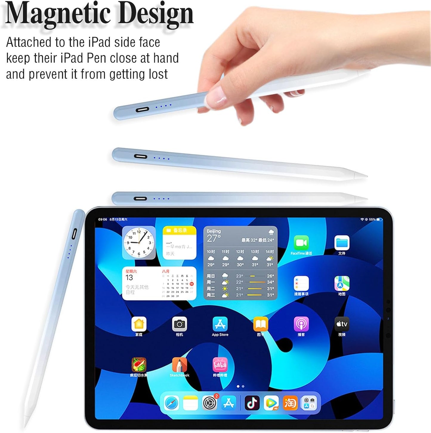 Tablet Pens for Touch Screen,Rechargeable iPhone Pen iPad Pencil with 4 POM Tips Magnetic Stylus Pen for iPad/Pro/Air/Mini/iPhone/Samsung/Huawei/Lenovo/iOS/Android and Other Smartphone Devices - Blue
