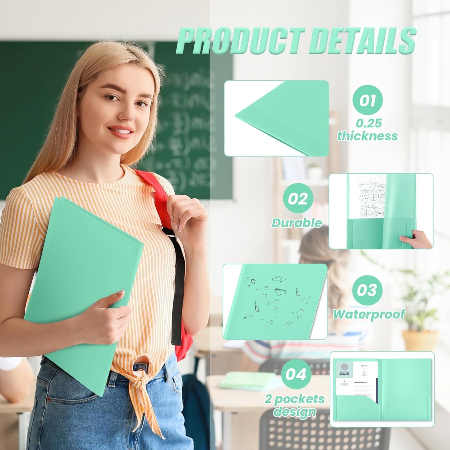 Gueevin 200 Pcs Two Pocket Folders Bulk Plastic File Folder with 2 Pockets Letter Size Paper Heavy Duty Durable Portfolios Case for Home Office School Business 11.61 x 9.45 Inch (Bright Green)