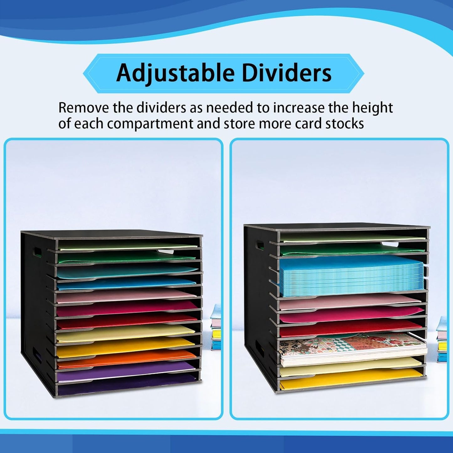 SANFURNEY Scrapbook Paper Organizer for Sizes 12" x 12", 12 Slots File Sorter Storage, Document Holder, Desktop Scrapbook Paper Organizer Rack for Home Office School (Black, 12 Slots - Standard Size)