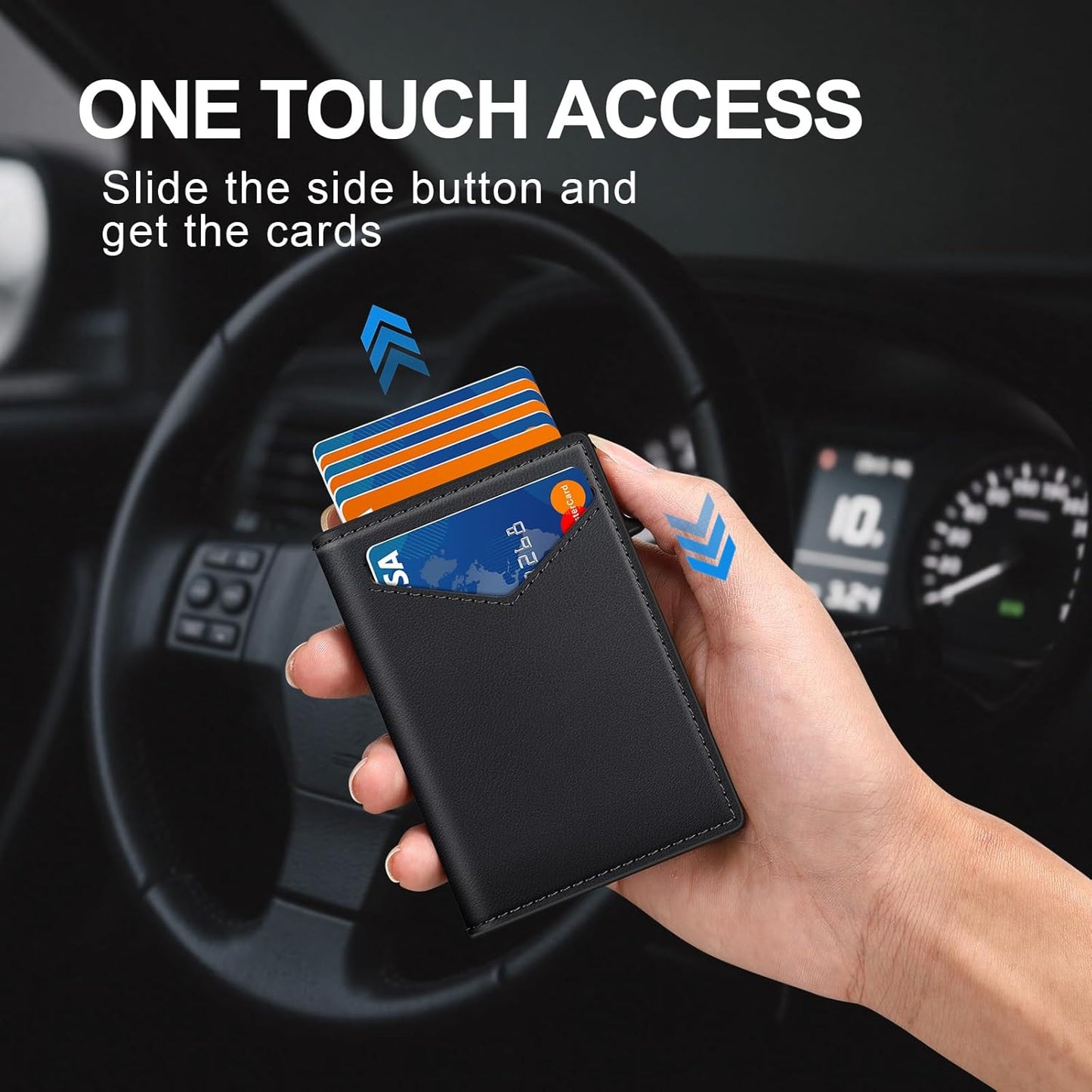 Wallet for Men, RFID Wallet with Money Clip & ID Window, Minimalist Pop Up Credit Card Case Holder 10-12 Cards, Bifold Slim Smart Wallet for Front Pocket, Compact Metal Wallets, Gifts for Men, Black