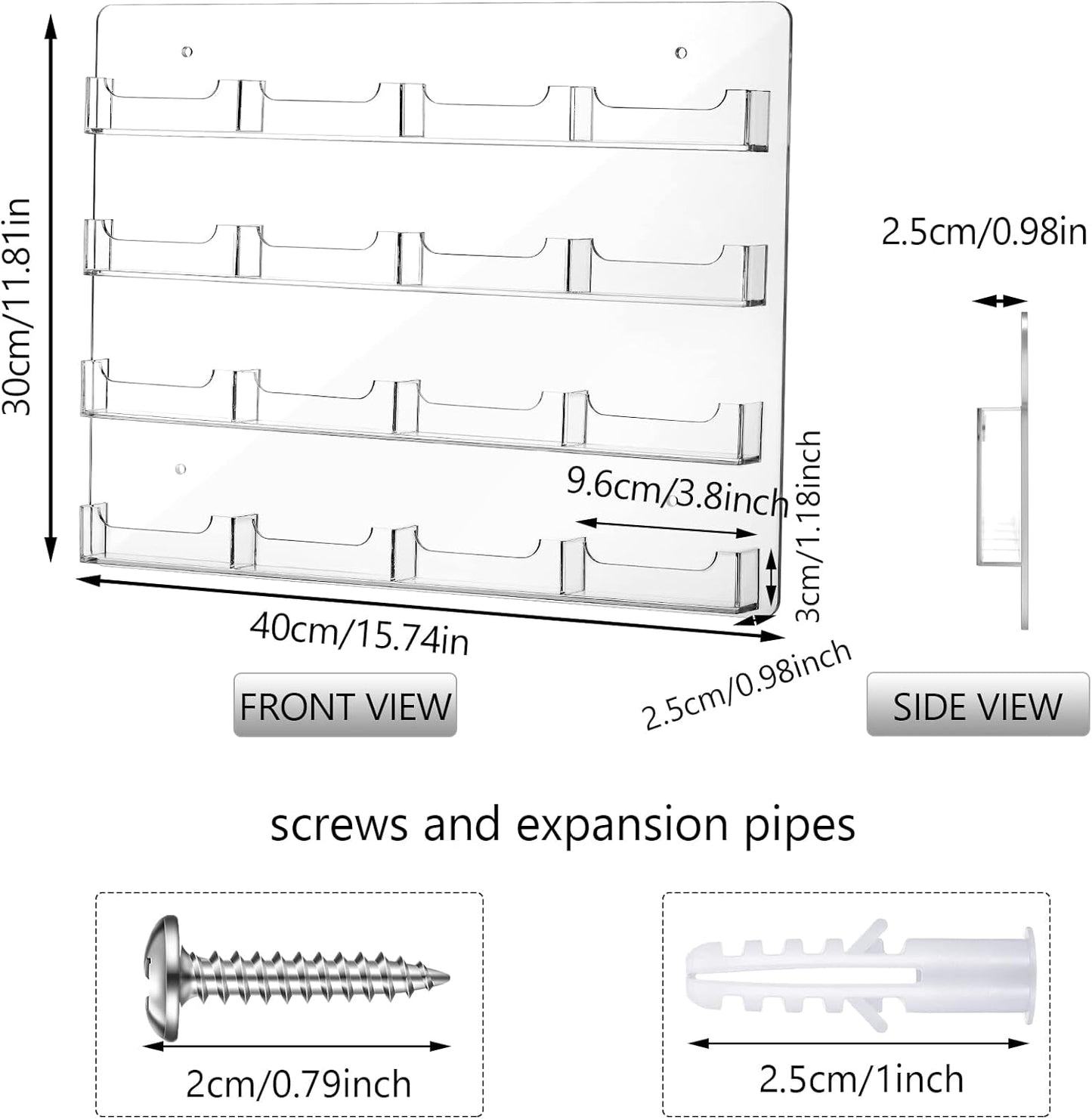 Hillban Acrylic Business Card Holder Wall Mount Clear Sticker Display Rack Multiple Card Holders Clear Acrylic Organizing Sticker Display Stand Pre Drilled(16 Pockets)