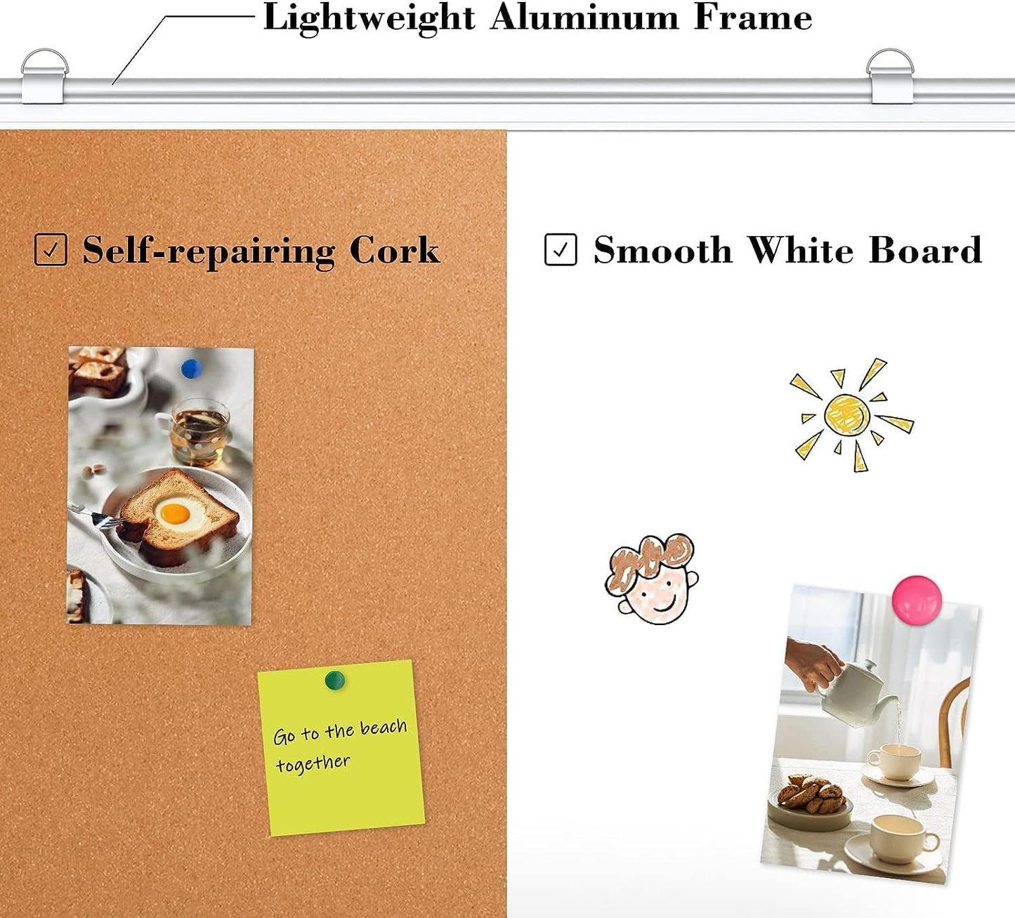 WALGLASS Combination Magnetic Whiteboard & Corkboard, 20"x30" Combo for School, Office & Home, Dry Erase Board with Removable Tray, Pins, Eraser, Markers & Magnets