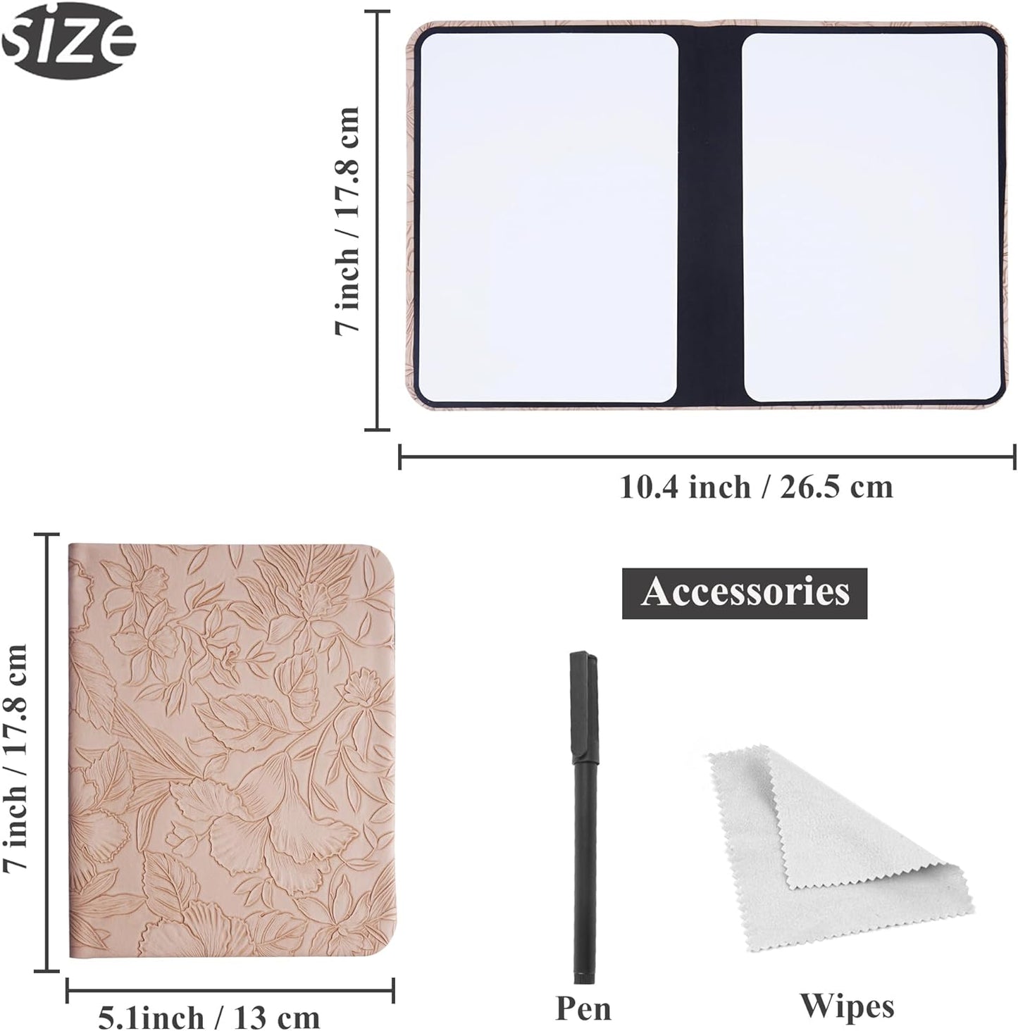 Portable Small White Board Dry Erase Board, Reusable 9.5 * 6.6in Notebook Memo, Office Home Supplies Desk Accessories(1-Carved Apricot)