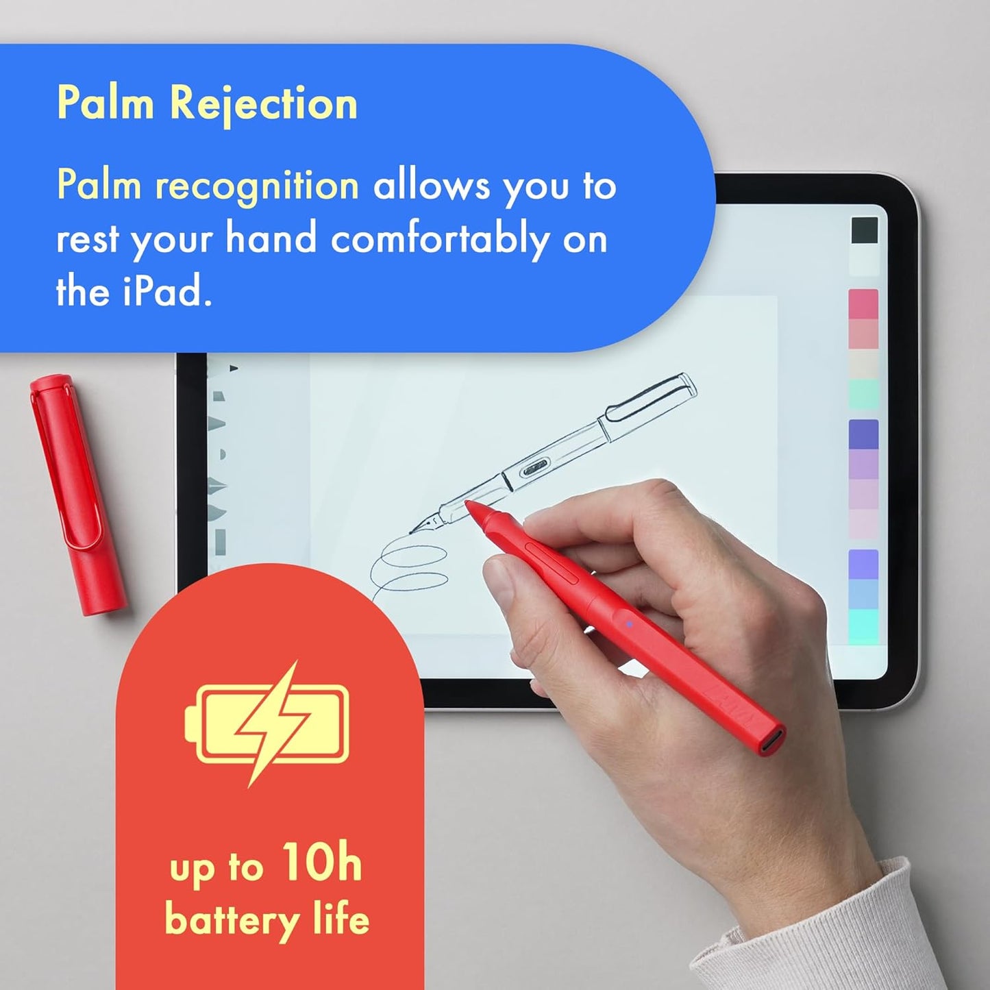 LAMY Safari Note+ red iPad Pen - Stylus Pen with Palm Rejection, tilt Sensitivity & Ergonomic Grip - Compatible with Various iPad Models & Generations - up to 10 Hours Battery Life