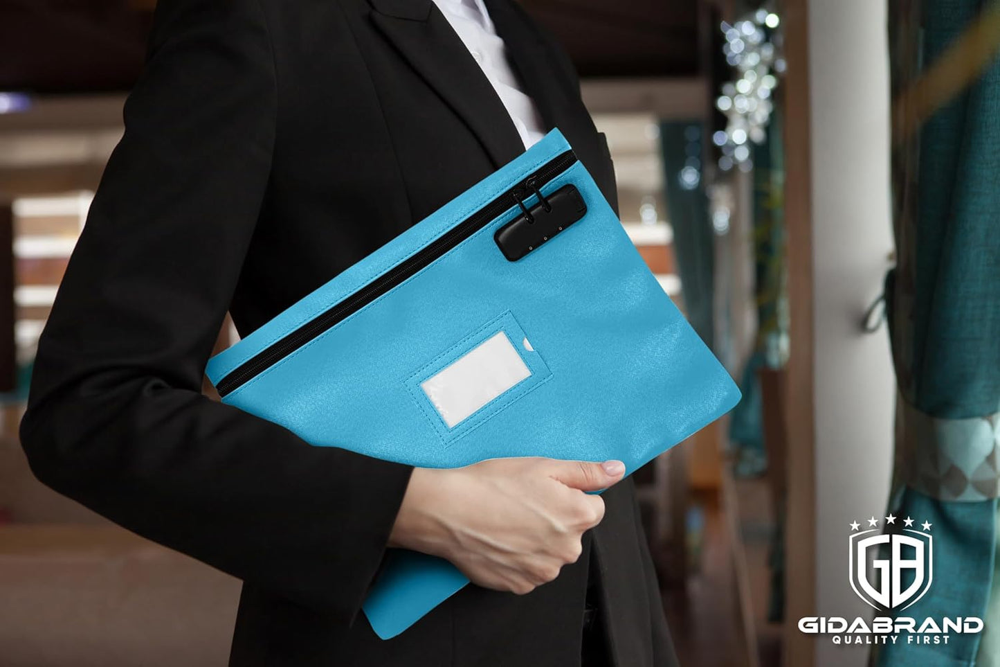 Notary Bag with Lock | 14x11 inch | Light blue | Zipper Notary Supplies Bag | Locking Notary Bag for Notary Kit, Stamp, Embosser, Ink Pad, and Valuables | Locking Document Bag | Journal Carrying Case