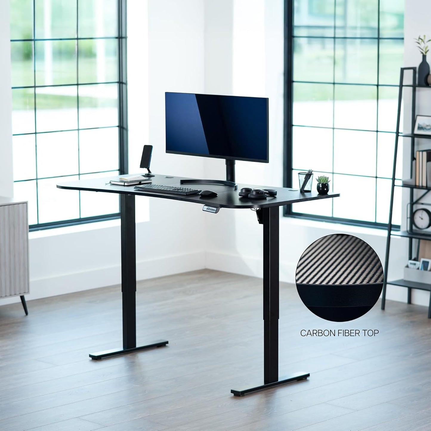 VIVO Electric 63 x 32 in Standing Desk, Memory Height Adjustment, 1B Series, Black Carbon Fiber Top Black Frame, DESK-KIT-1B1R