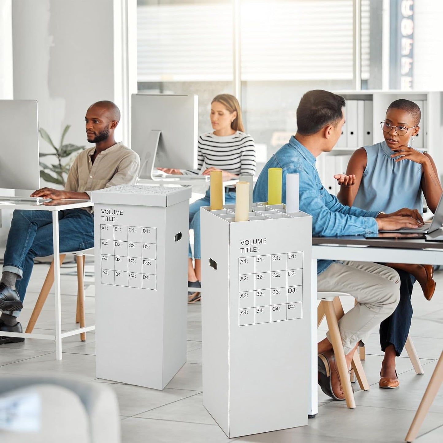 PerKoop 2 Pack Blueprint Holder Storage Organizer for Storing Poster Anchor Charts 32 Slots 37 x 14.2 x 14.2 Inch Blueprint Roll File Holder for Architectural Map School Office Home Items