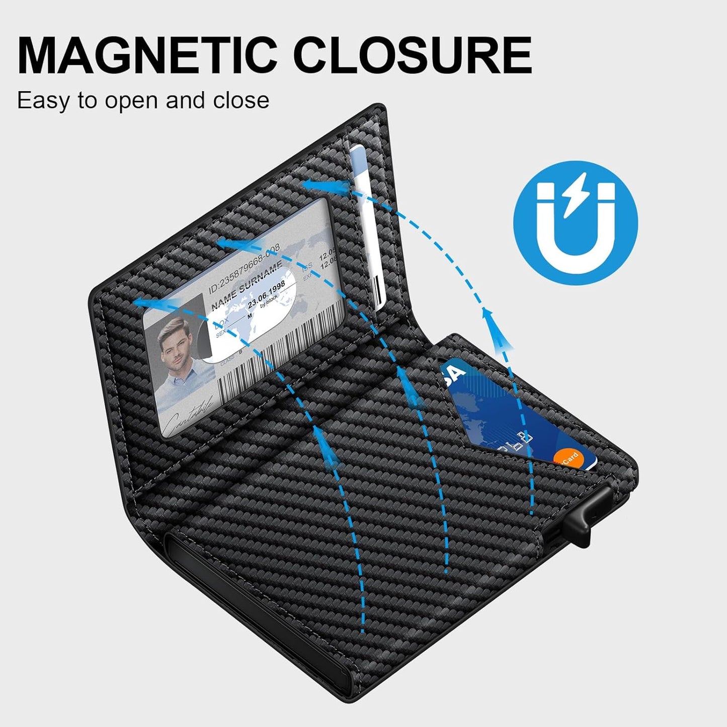 Wallet for Men, RFID Wallet with Money Clip & ID Window, Minimalist Pop Up Credit Card Case Holder 10-12 Cards, Bifold Slim Smart Wallet for Front Pocket, Compact Metal Wallets, Gifts for Men, Carbon