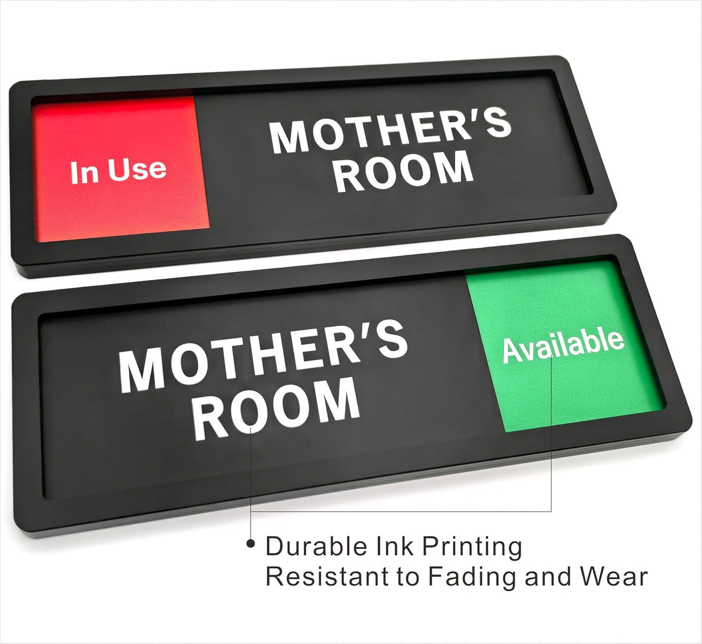 Mother's Room Sign – Privacy In Use / Available Slide Switch Sign, Premium Durable Acrylic Material, Super Strong Self-Adhesive, Quick Installation, Suitable For Your Home And Business ( 9×3 Inches, Black) (Mother's Room)