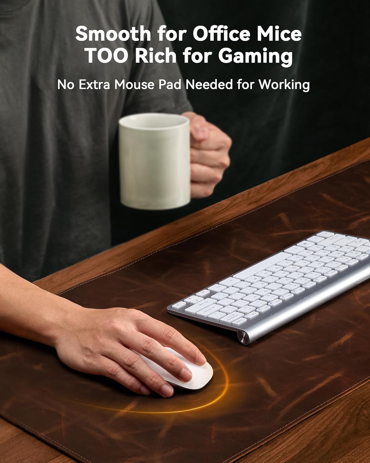 YSAGi Leather Desk Mat, 23.6"x13.8"Real Leather Desk Pad, 3mm Thick Desk Blotter with Stiched line,Oil-Wax Feel Mouse pad and Self-Healing Laptop Pad for Home & Office(Classic Dark Brown)