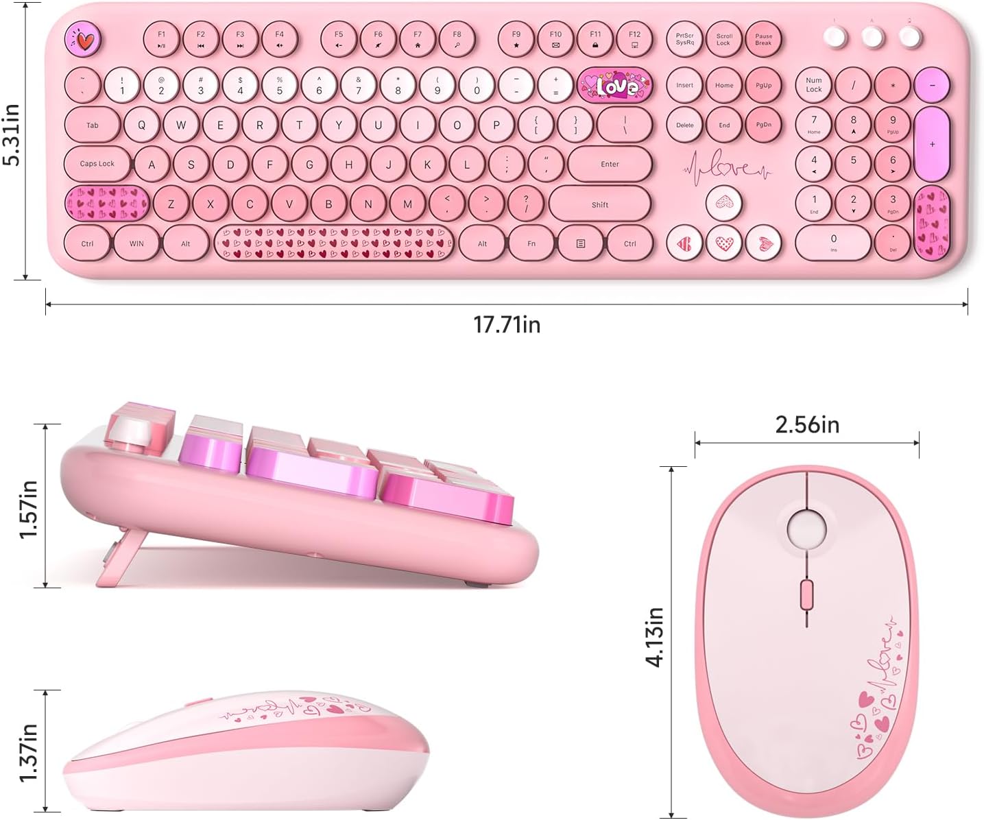 MOFII Wireless Keyboard and Mouse Combo, 2.4GHz Retro Typewriter Keyboard Full Size, Quiet Click Mouse for PC, Laptop, Desktop, Computer, Windows (Pale Pink)