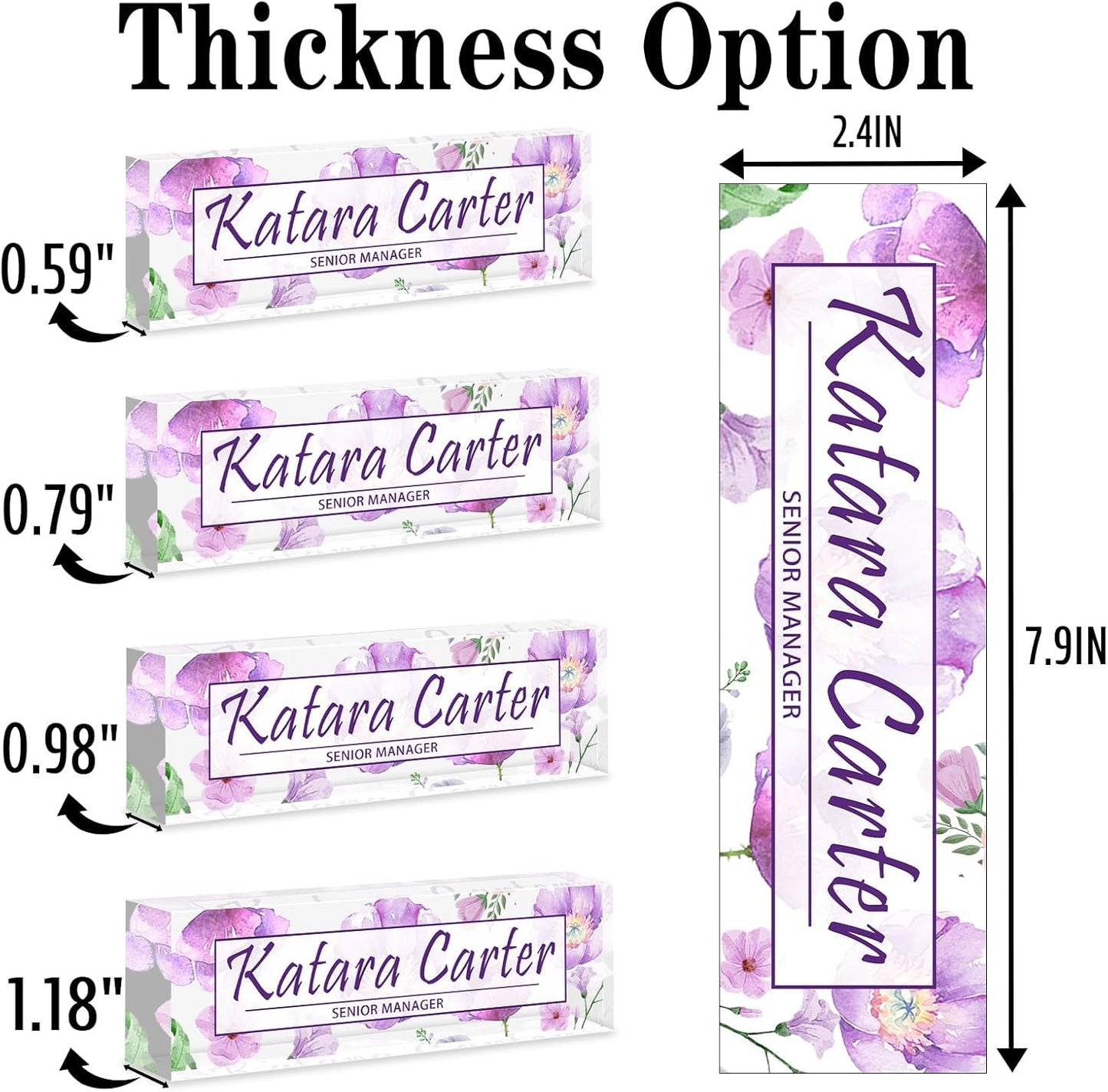 Name Plate for Desk Personalized, Acrylic Desk Decorations, Employee Appreciation Gifts, Custom Office Gifts for Coworkers, Boss, Teacher, Nurse (Purple Floating Flowers)