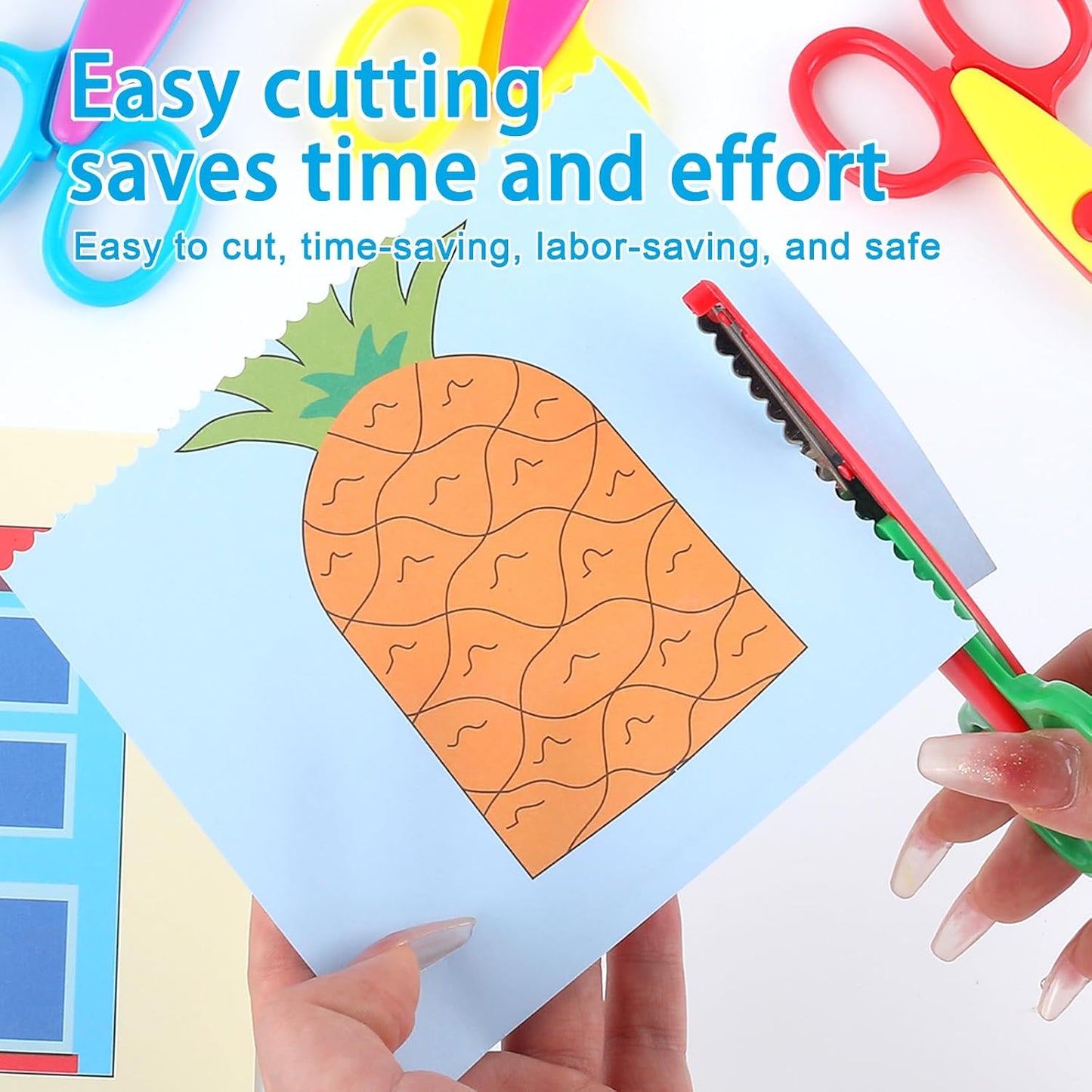 6 Pack Decorative Edge Scissors - 5" Safety Scissors with Zig Zag & Pattern Blades, Vibrant Colors for Crafting, School Supplies, Scrapbooking, Office & Kids Art Projects (Assorted Designs)