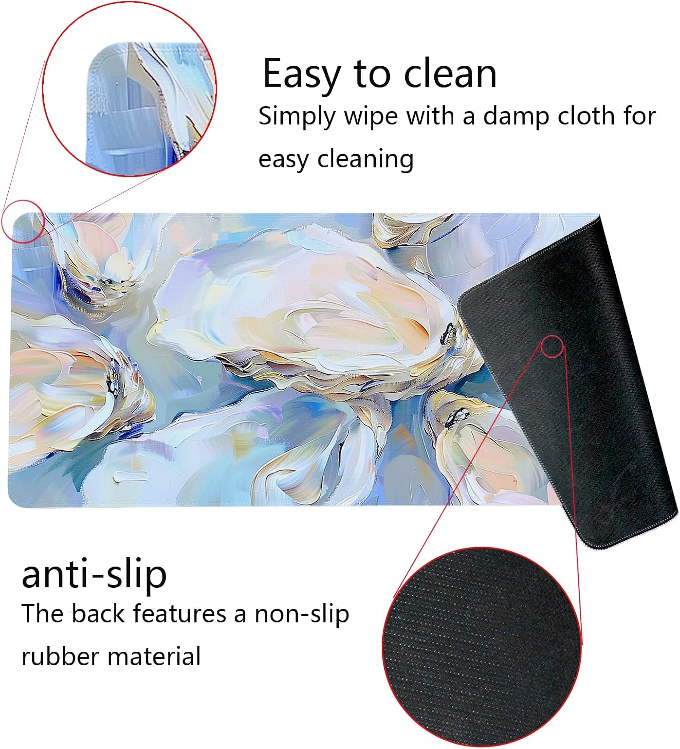 Blue Ocean Coastal Art Mouse Pad,Colorful Beachy Seashell Mouse Pad,XL Large Oyster Abstract Art Desk Mat,Girly Laptop Desk Mat,31.5x11.8 Inch