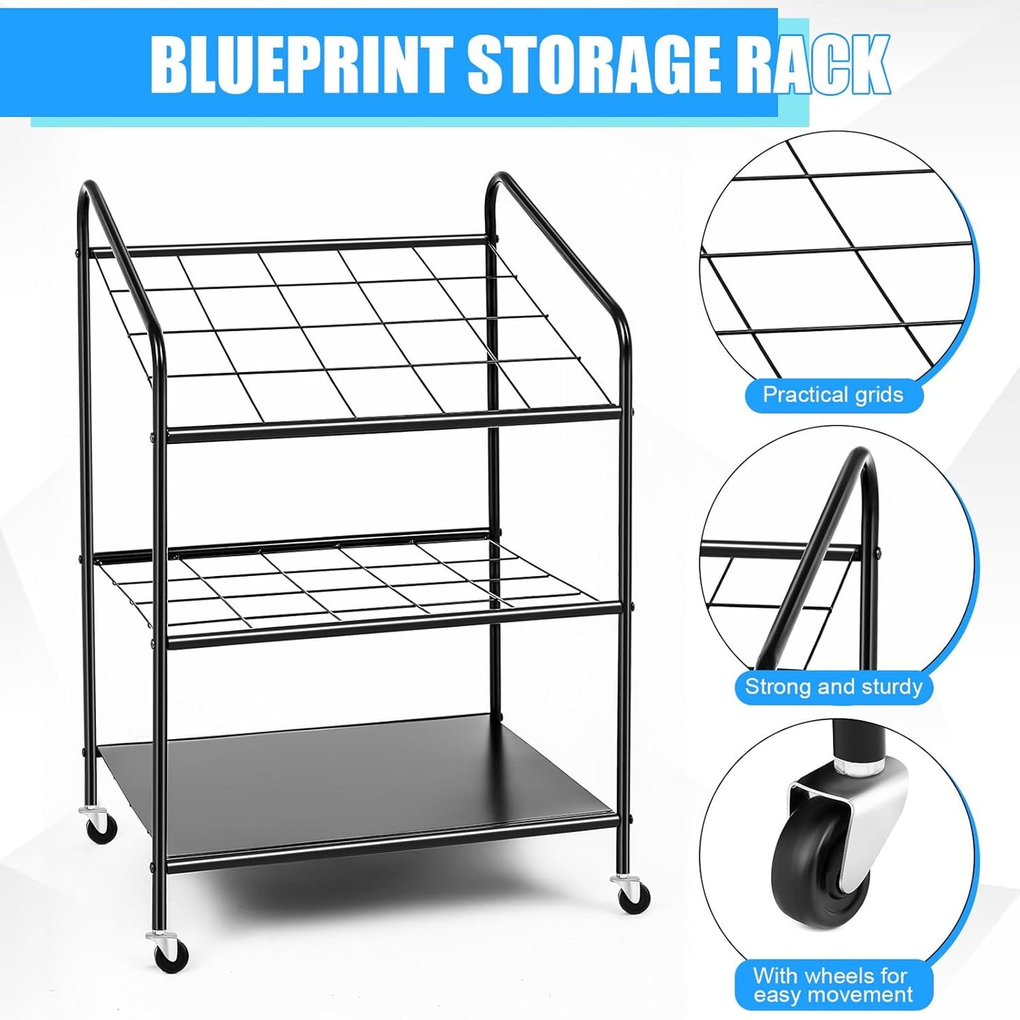 WILLBOND 20 Slots Blueprint Storage Rack Wire Roll File Holder with Wheels Metal Blueprint Storage Bin Cart Paper Holder Cabinet Vertical Tube Poster Organizer (32.28 x 18.11 x 22.06 Inch)
