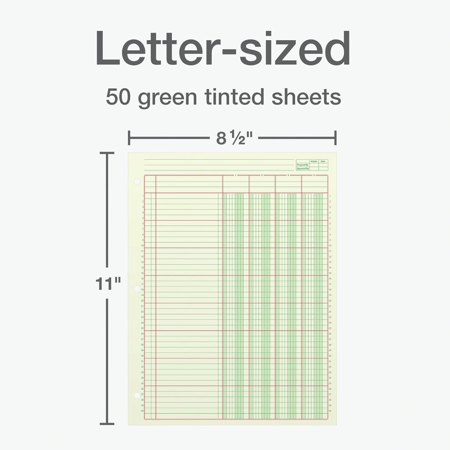 Adams Columnar Analysis Pad, 4 Column Ledger, 8.5" x 11", 100 Pages (50 Sheets), Green, 3 Hole Punch, for Accounting, Bookkeeping & Data (ACP85114)