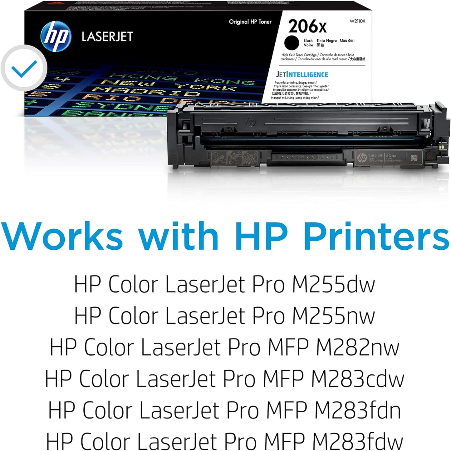 HP 206X Black High-yield Toner Cartridge | Works with HP Color LaserJet Pro M255, HP Color LaserJet Pro MFP M282, M283 Series | W2110X, Pack of 1, Black