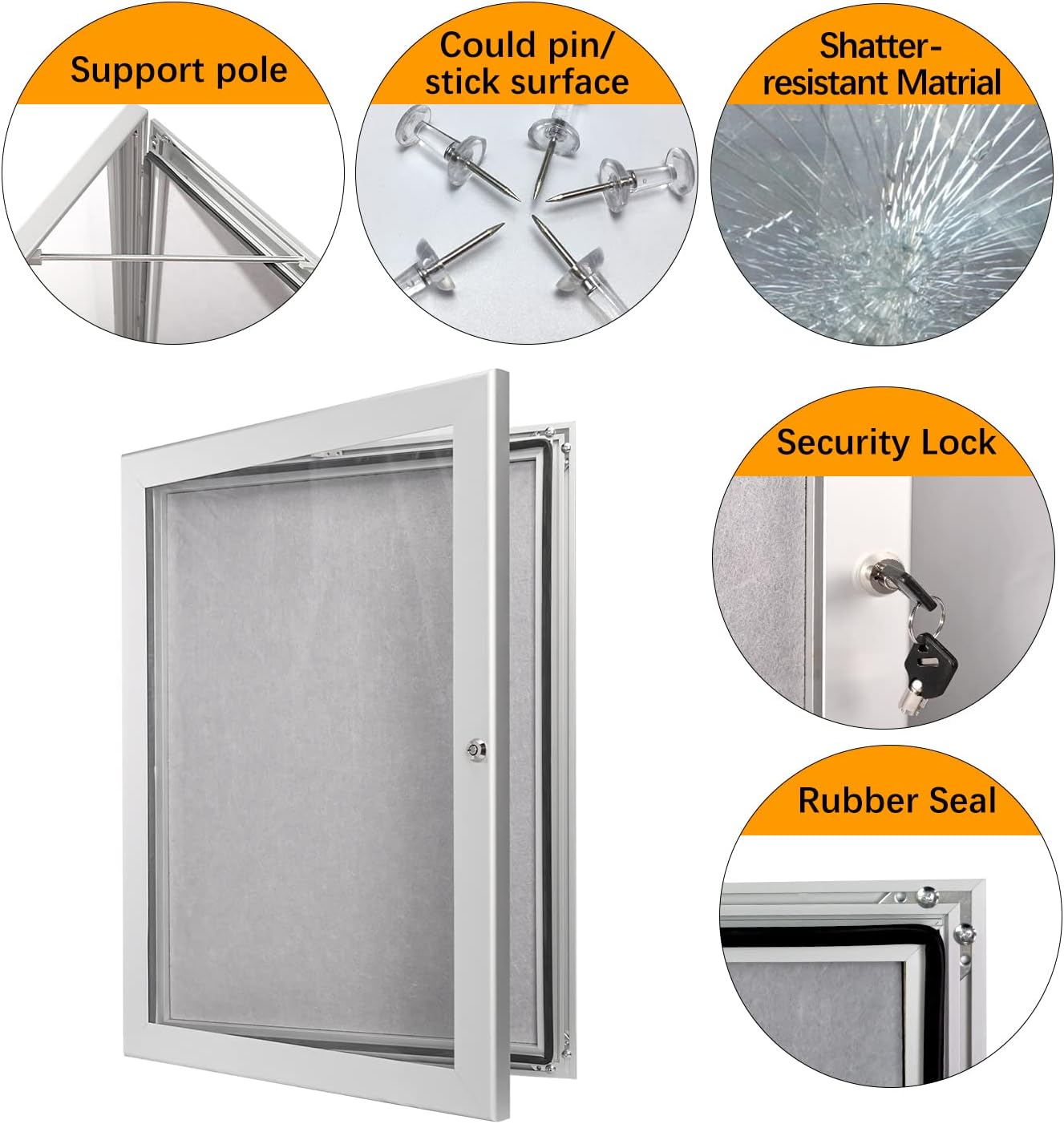 Locking Enclosed Bulletin Board Aluminum Memo Board Wall Mount Noticeboard with Rubber Seal Tamperproof Single Door Display Case for Indoor Or Outdoor Use, 26.8×20 in