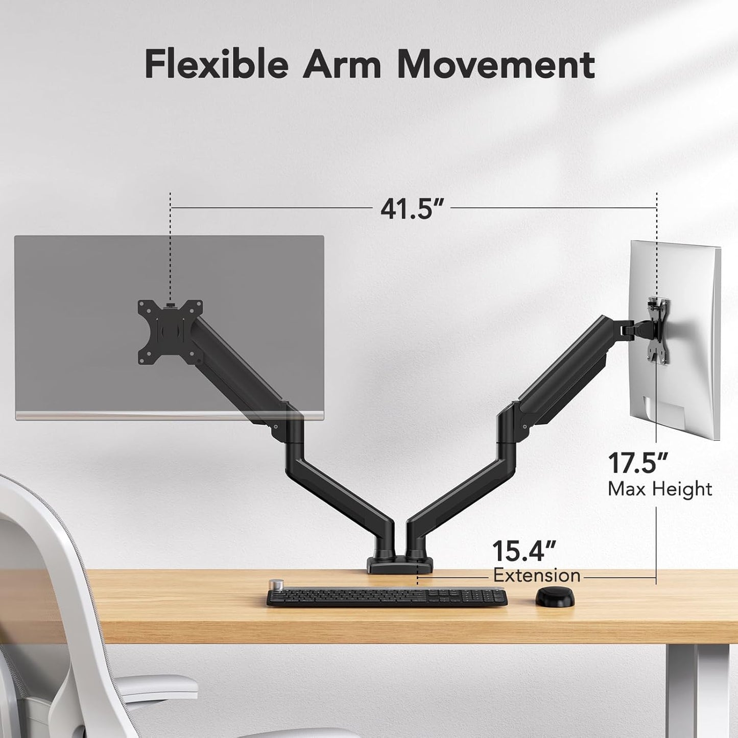 HUANUO Dual Monitor Mount for 2 Monitors up to 32 inches, Each Arm Holds Max 22lbs, Dual Monitor Stand with Gas Spring System, Height-Adjustable/Tilt/Swivel/Rotate, VESA Standard 75mm or 100mm