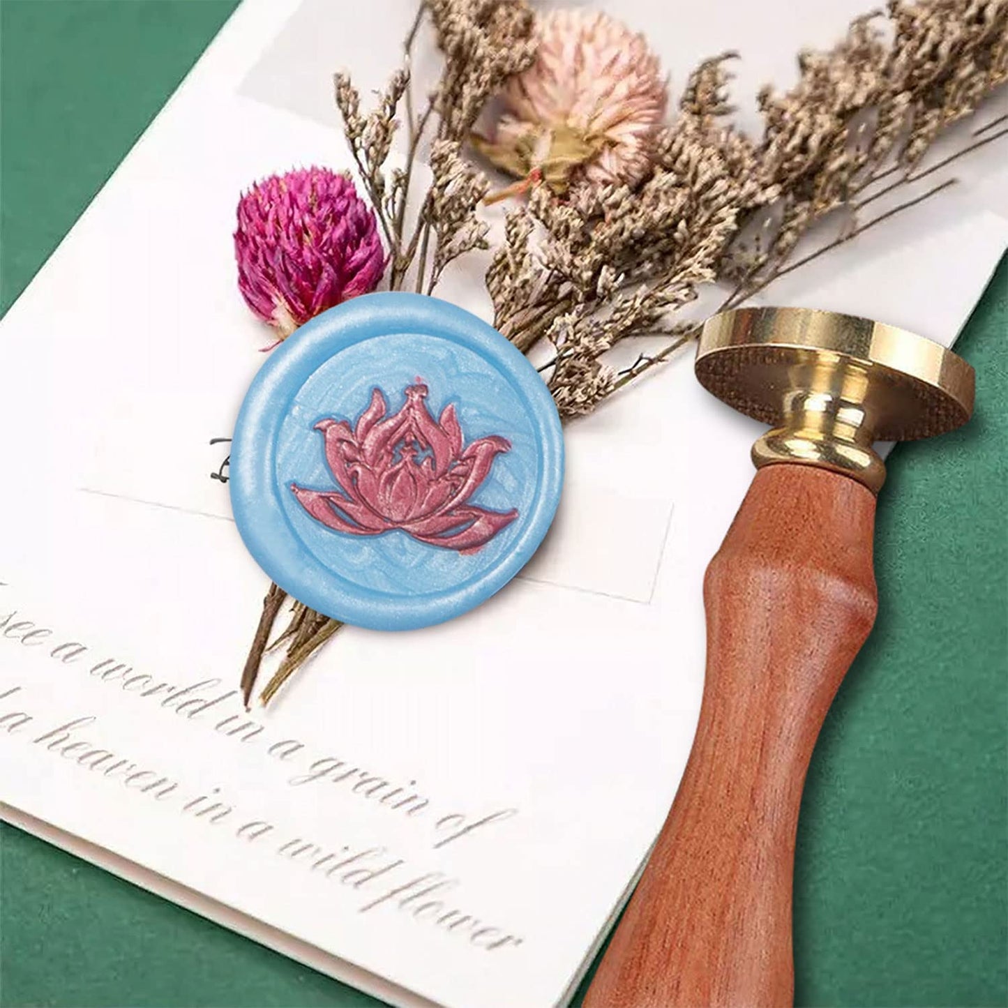 Wax Seal Stamp, ANBOSE Flower Sealing Wax Stamp with Removable Brass Head Wooden Handle, Lotus Wax Sealing Stamp for Envelope Sealing Wax