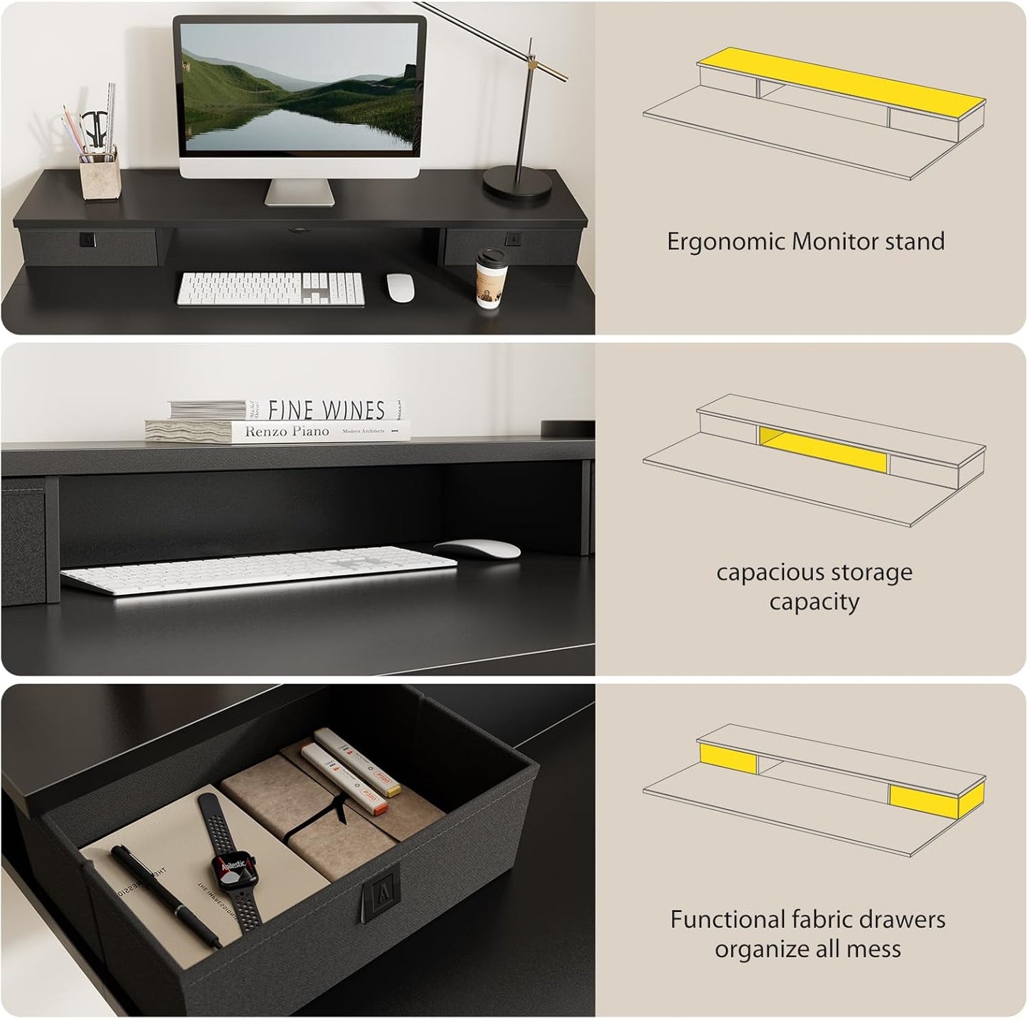 Agilestic 63 x 24 Inches Electric Standing Desk with 2 Storage Drawers, Stand Up Desk Adjustable Height, Sit and Stand Computer Table with Splice Board, Black