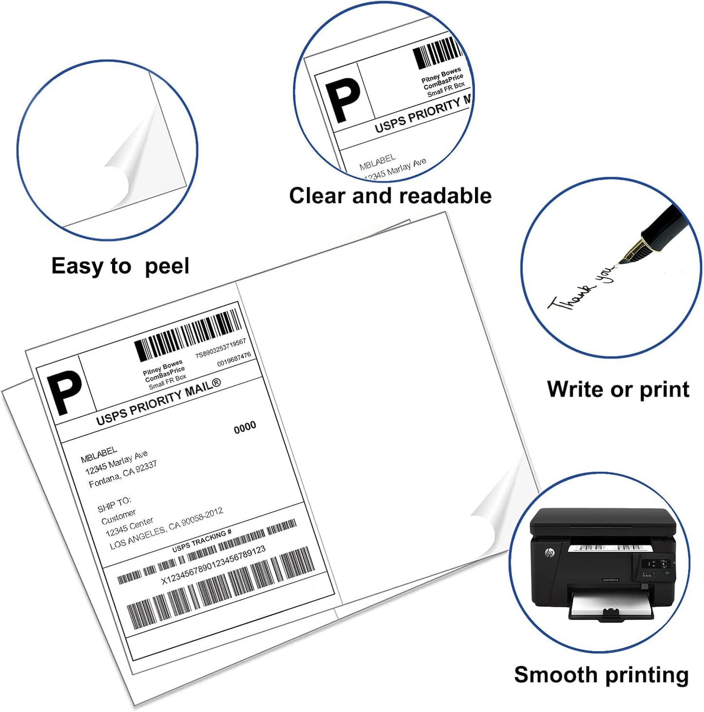 Half Sheet Shipping Labels, 8.5" x 5.5" Address Labels, Half Sheet Self Adhesive Mailing Labels for Laser & Inkjet Printers (500 Sheets, 1000 Labels)