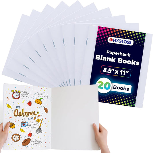 Hygloss Blank Books 8.5 x 11 Inches - 20 Pack - White Paperback for Drawing & Writing - Empty Books for Journaling, Sketching or Arts & Craft