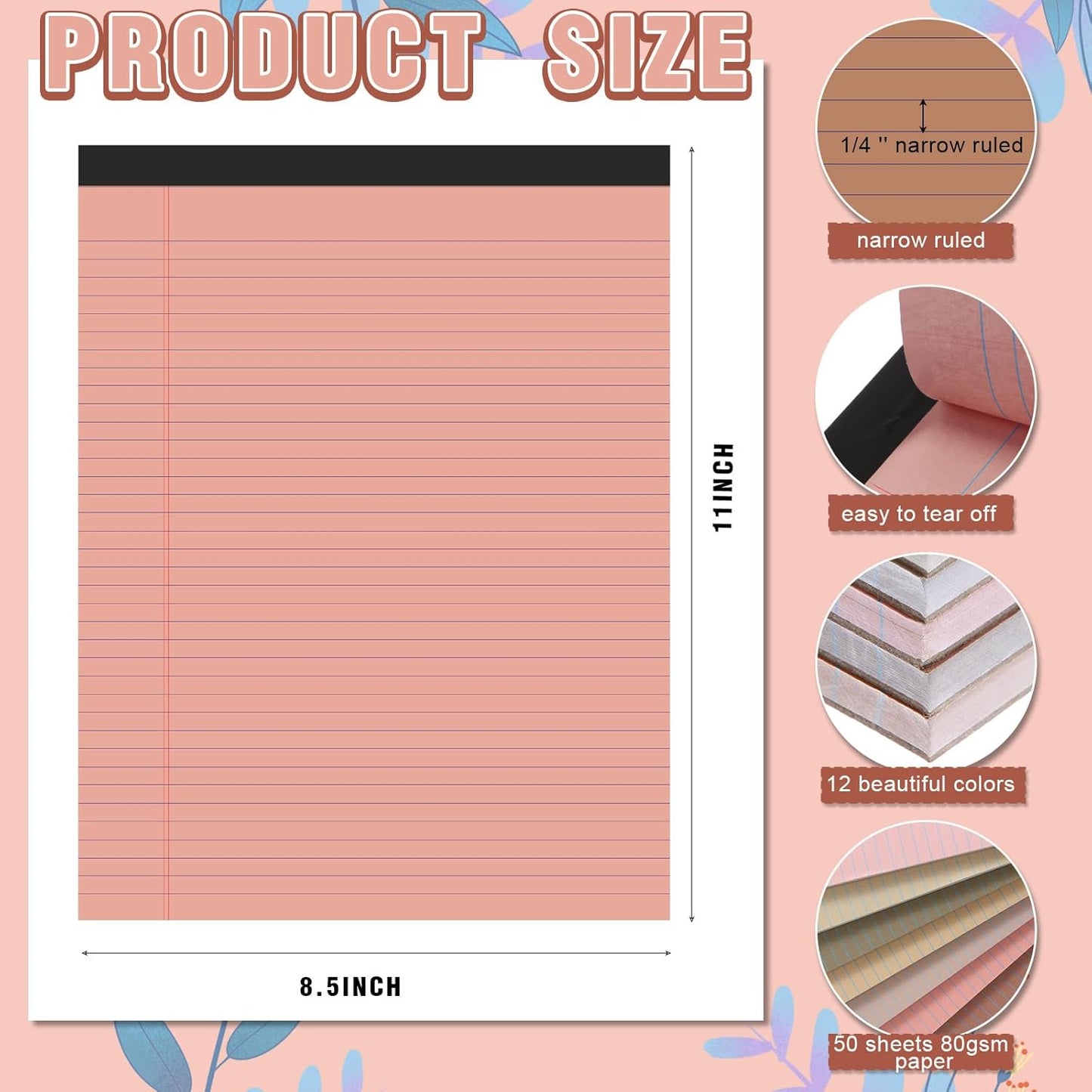 Fuutreo 8 Pcs 8.5'' x 11'' Colored Legal Pad Writing Pads Narrow Ruled 50 Sheets Per Notepad Perforated Writing Notepad Office Supplies for College Office Business (Nut Color)