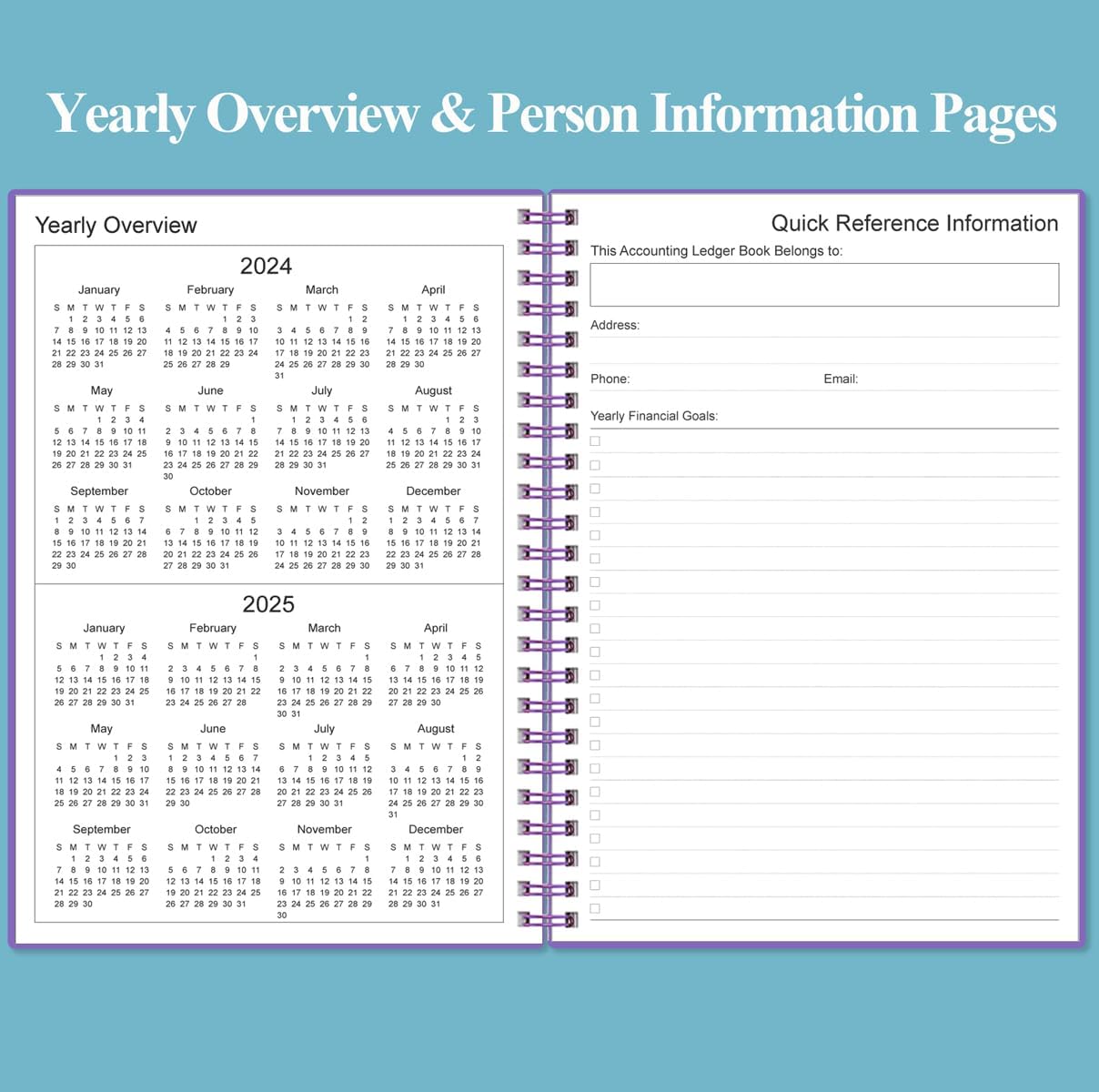 Accounting Ledger Book - A5 Ledger Book for Bookkeeping, Small Businesses & Personal Use, Expense Tracker Notebook for Tracking Money, Expenses, Deposits & Balance, 5.8" x 8.4", Purple