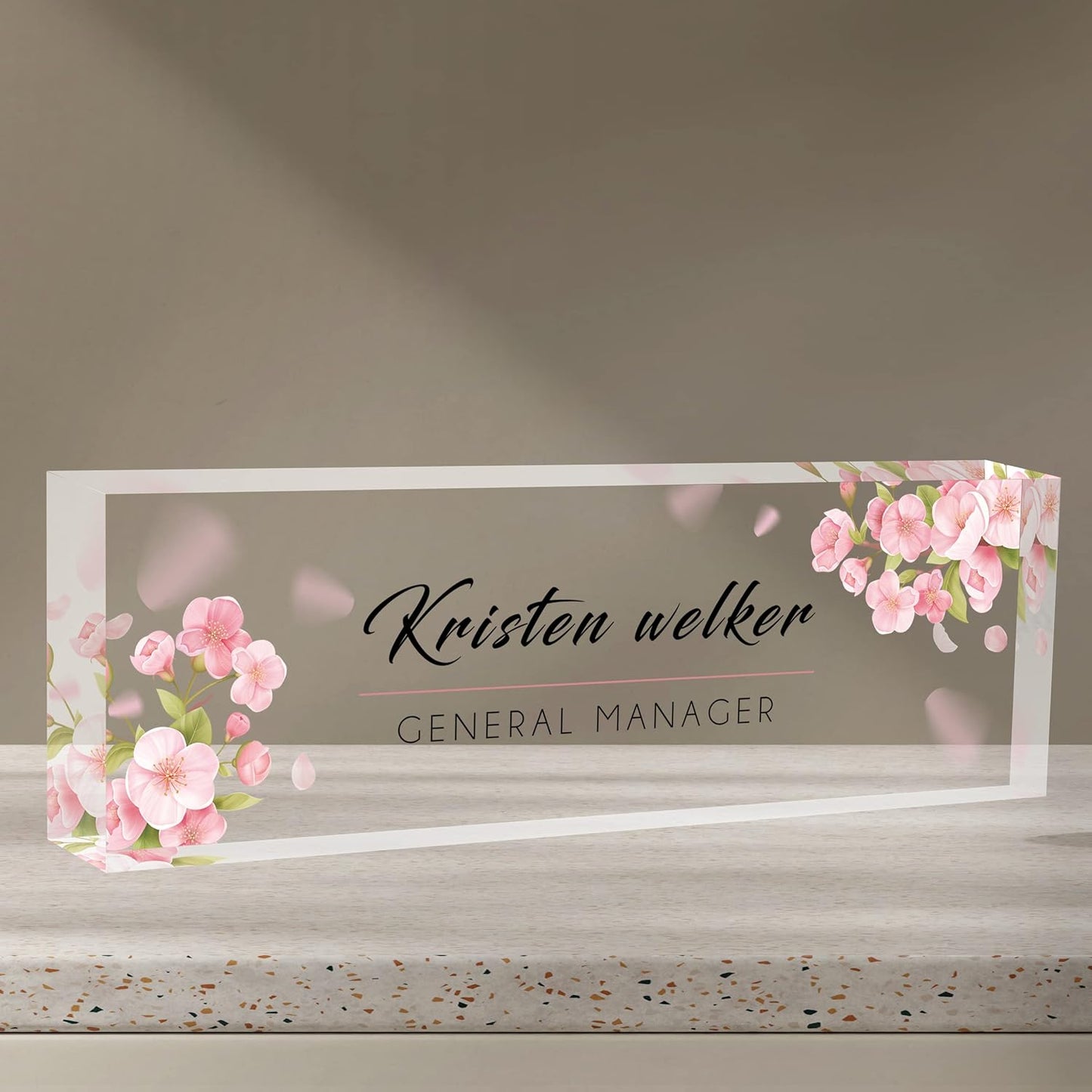 Desk Name Plate Personalized, Premium Pink Orchids Acrylic Desk Name Plate, Personalized Name Plate for Desk, Office Decor for Women or Men Coworkers, Boss, Employee, Teacher