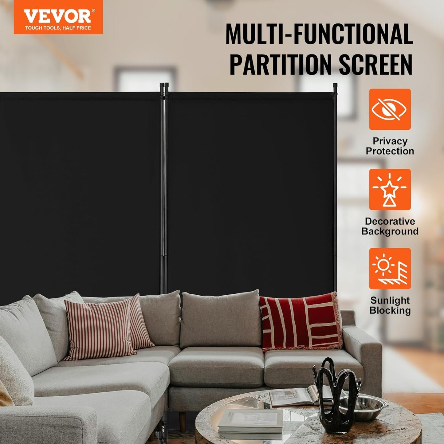 VEVOR Room Divider, 4 Panel Room Divider, Folding Privacy Screen and Portable Partition Divider for Room Separation, Freestanding Room Partitions for Office, Bedroom, Study, Black