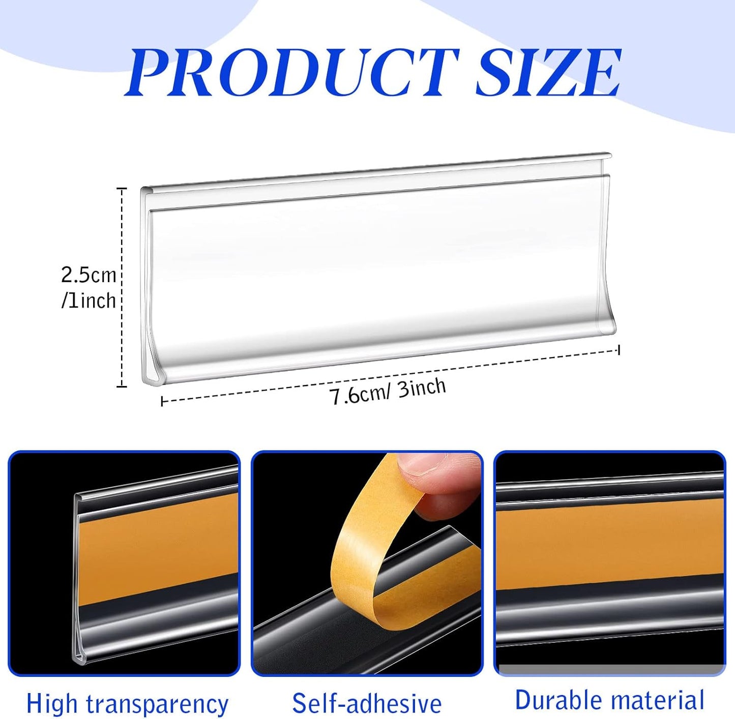 Yexiya 150 Pieces 3 x 1 Inch Self Adhesive Label Holders with Paper Label Inserts Clear Shelf Tag Label Holders Plastic Price Tag Holder for Supermarket Library Bookshelves Mailbox Storage Bins