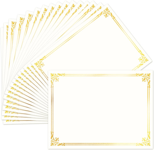 50 Sheets Certificate Paper for Printing,Gold Foil Metallic Border,8.5x11 inch Blank Award Certificate Paper,Laser & Inkjet Printer Compatible,For Office,Business Awards,School Diplomas（New Packaging）