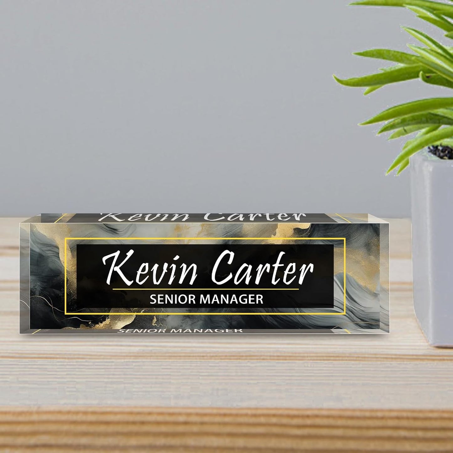 Name Plate for Desk Personalized, Acrylic Desk Decorations, Employee Appreciation Gifts, Custom Office Gifts for Coworkers, Boss, Teacher, Nurse (Black Gold Marble)