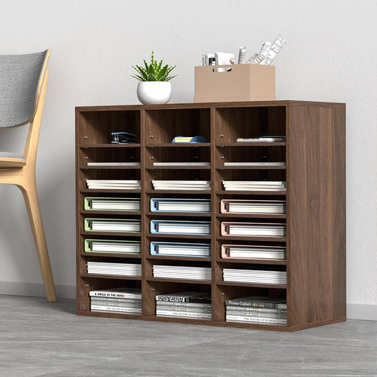 VEVOR 24-Compartment Office Mailbox, Adjustable Shelves, Wood Literature Sorter 29x12x24.4 inches – Ideal for Office, Home, Classroom, Mailrooms Organization – EPA Certified (Brown)