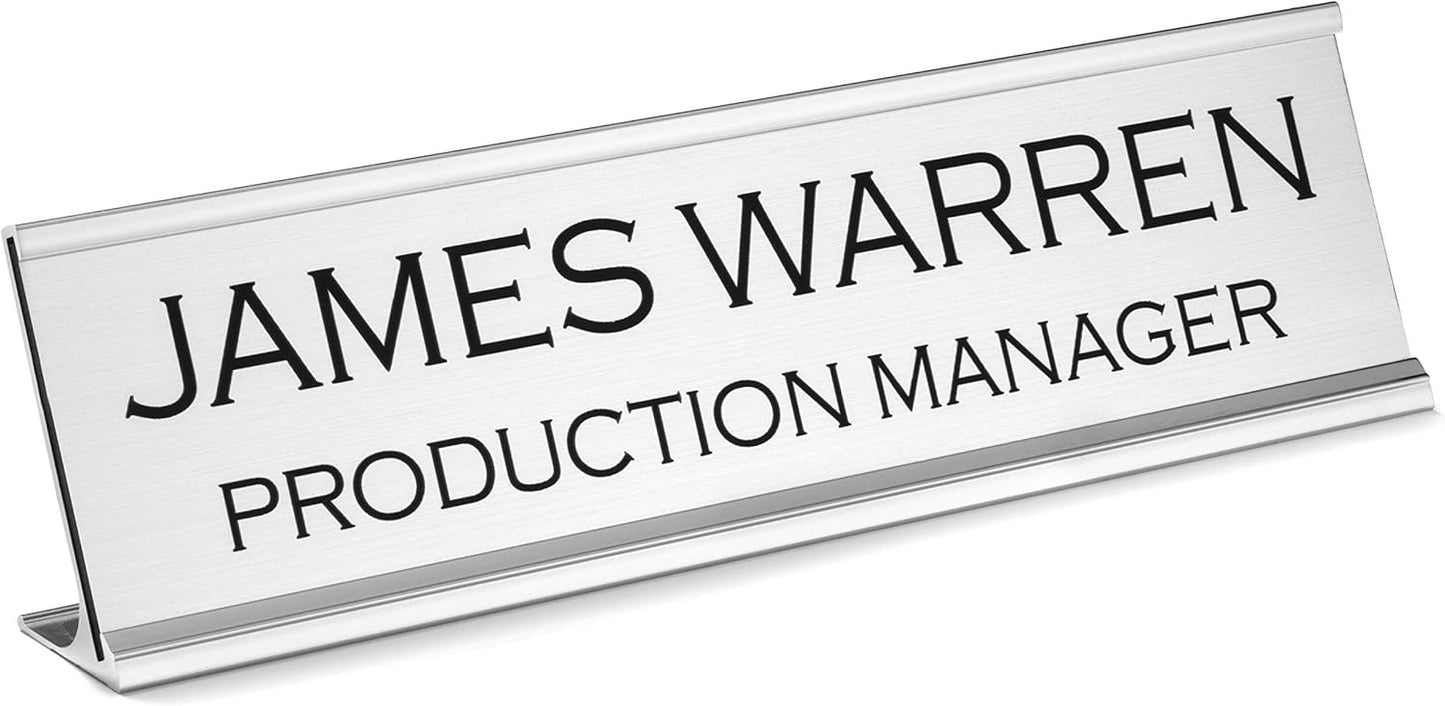 Providence Engraving Personalized Desk Name Plates - Custom Office Wall or Desk Name Plates With Aluminum Holder With Two Lines of Laser Engraved Text, 2" x 10"