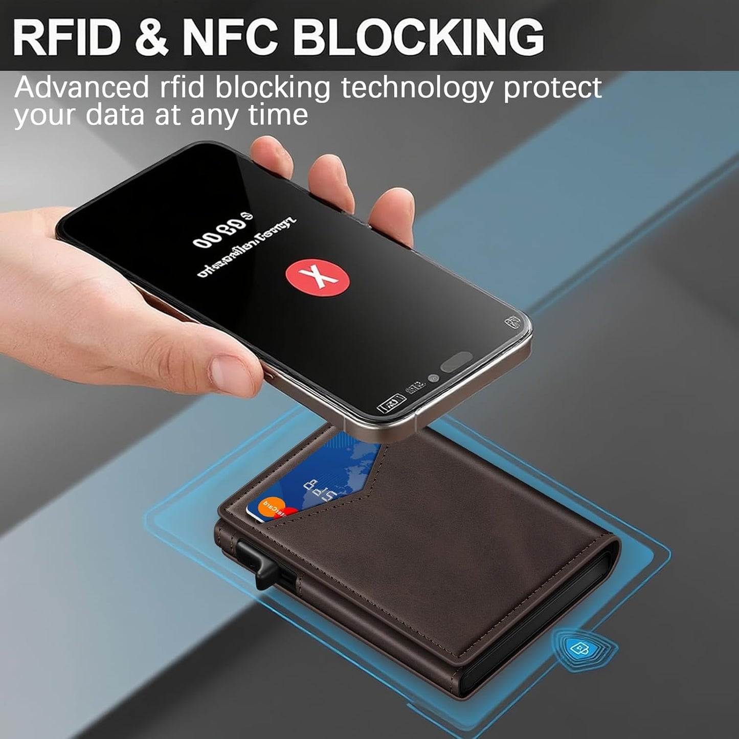 Wallet for Men, RFID Wallet with Money Clip & ID Window, Minimalist Pop Up Credit Card Case Holder 10-12 Cards, Bifold Slim Smart Wallet for Front Pocket, Compact Metal Wallets, Gifts for Men, Coffee