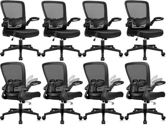 Desk Chairs with Wheels, Ergonomic Mesh Office Chair Adjustable Height and Swivel Lumbar Support Home Office Chair with Flip Up Armrests (8PK)