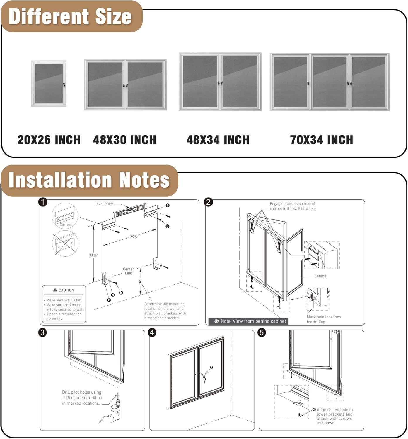 48"x30" Enclosed Bulletin Board, Outdoor Lockable Weather-Resistant Aluminum Cork Noticeboard for School & Office, Silver Frame w/Grey Flet