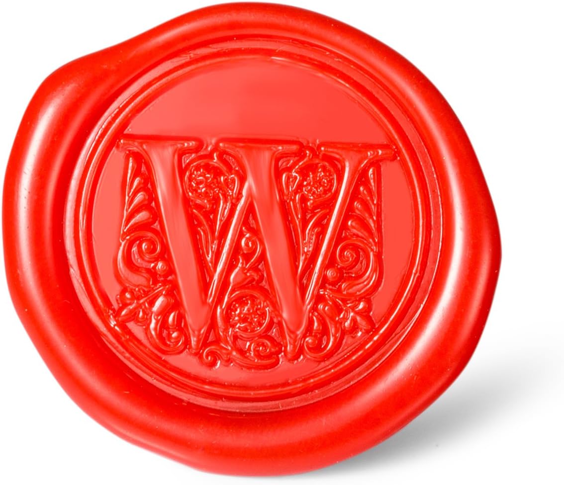 Mceal Wax Seal Stamp, Large Seal 1 1/5"(30mm) Dia, Silver Brass Head with Wooden Handle, Regal Letter A to Z Series (Letter W)