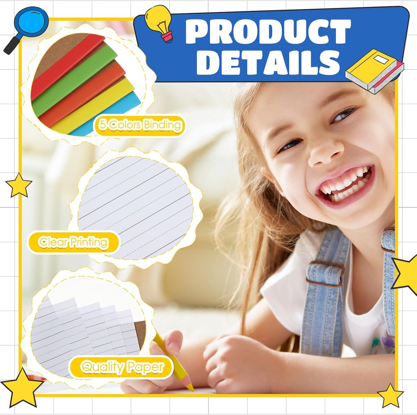 Henoyso 40 Pcs Primary Composition Notebook 9 3/4 x 7 1/2 Inch Kids Journal, Back to School Supplies, K-2 Primary Writing Notebook for Kids Student Draw and Write Story Journal (Bright Color)